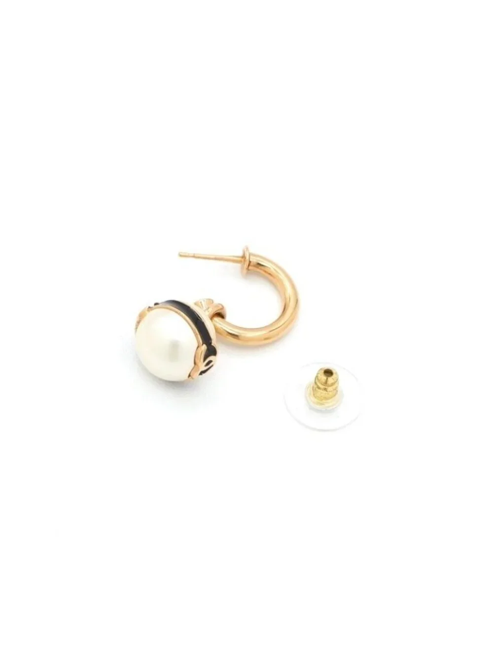 Chanel Earrings Gold Black CC Logo Hoop